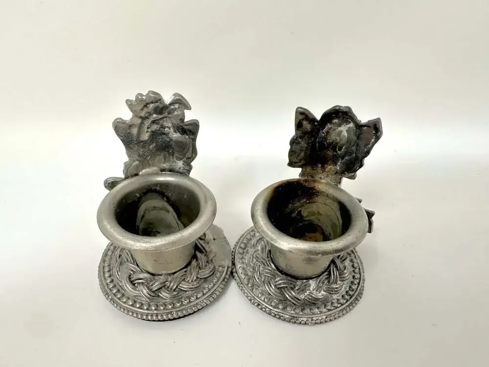 Pixie Fairies of the Woods Cast Pewter Vintage Candle Holders set of 2 fairycore